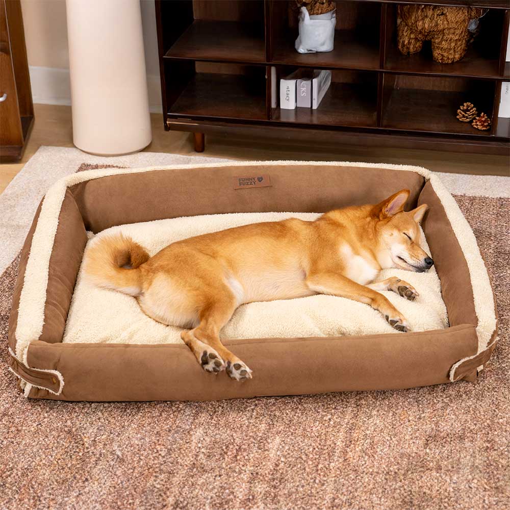 Soft-sided calming dog bed with removable washable cover, ideal for pet relaxation