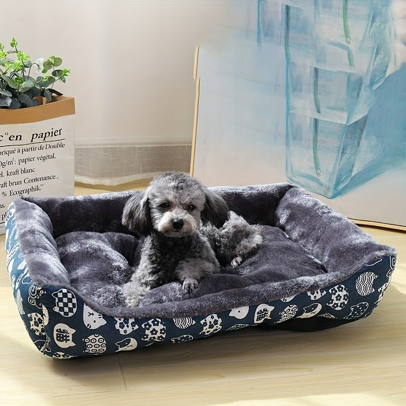 Cozy pet sofa bed in soft plush fabric, washable cover, perfect for dog relaxation