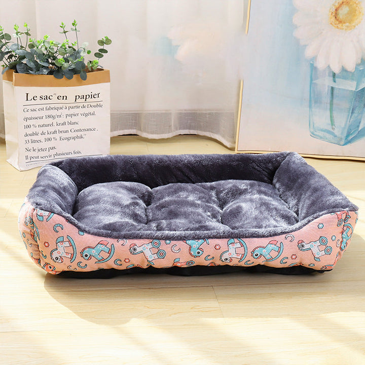 Luxury gray plush dog bed with supportive bolsters, elegant pet furniture for home