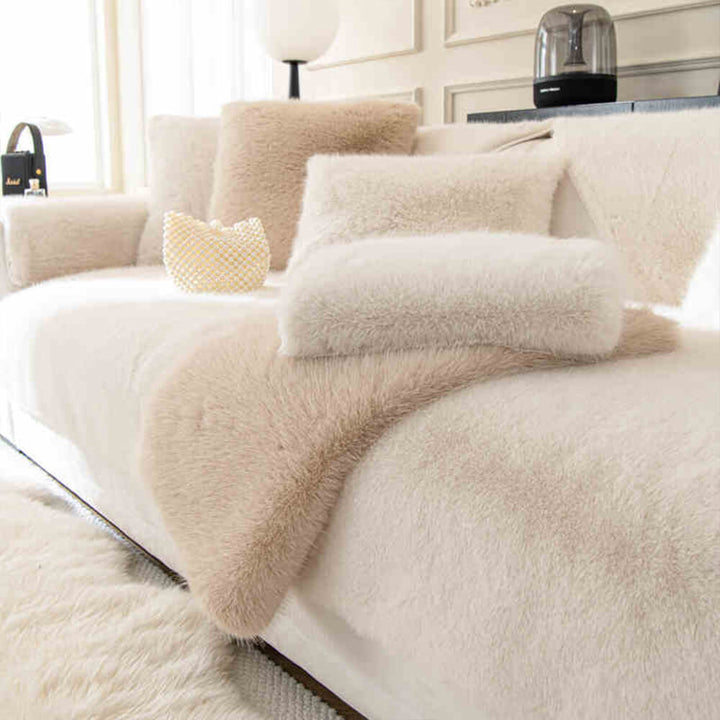 Stylish plush faux fur sofa cover, non-slip, adding a touch of luxury to your home.