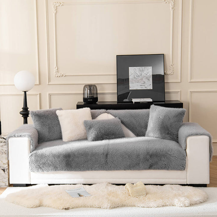 Versatile plush faux fur couch cover, offering pet protection and aesthetic appeal.