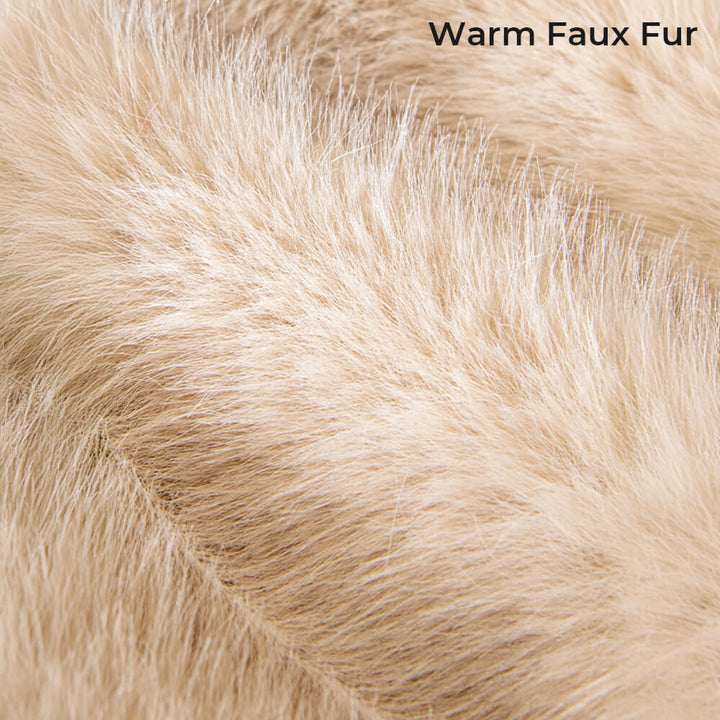 Cozy home decor with a plush faux fur couch protector draped over a comfortable sofa.