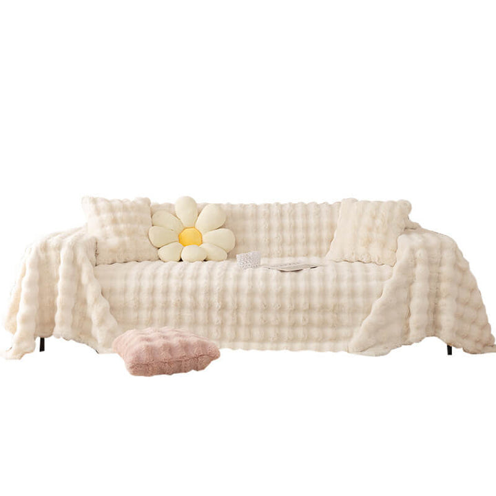 High-quality faux rabbit fur sofa cover, known for its skin-friendly properties and easy washability.