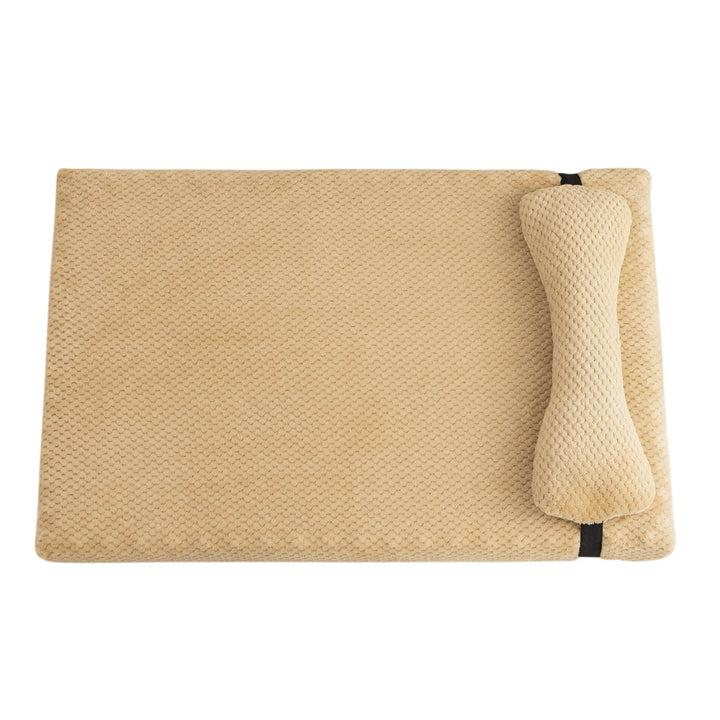 Soft cat bed and pet mat with supportive pillow, promoting calm and comfort for pets.