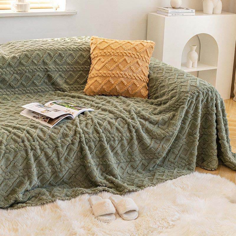Solid black fleece couch protector cover, modern and machine washable