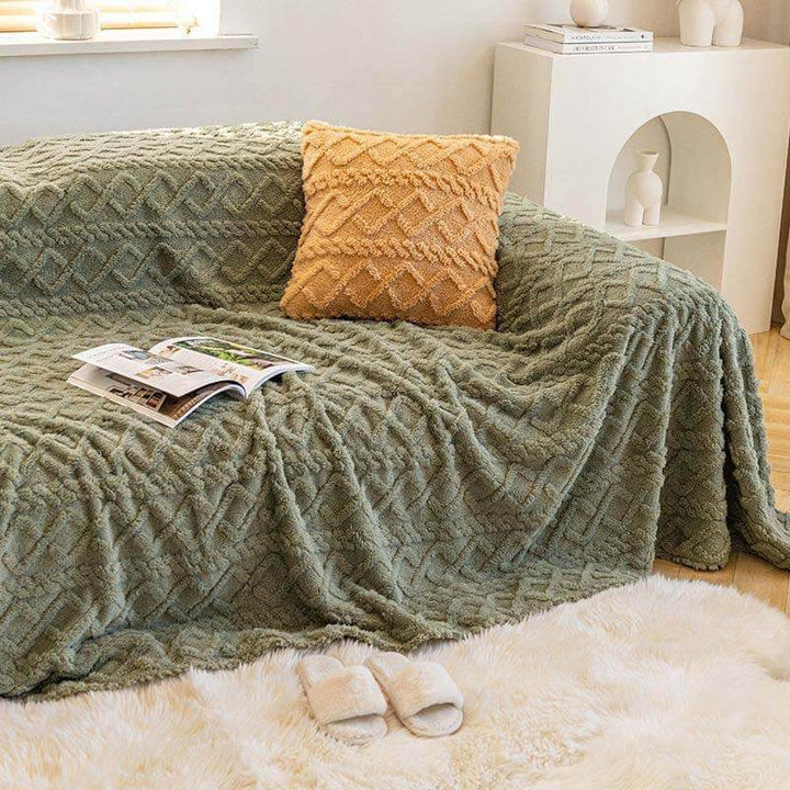 Solid black fleece couch protector cover, modern and machine washable