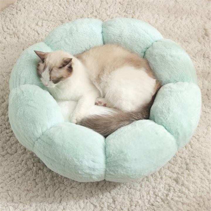 Soft pink flower petal pet bed, comfortable plush cat accessory