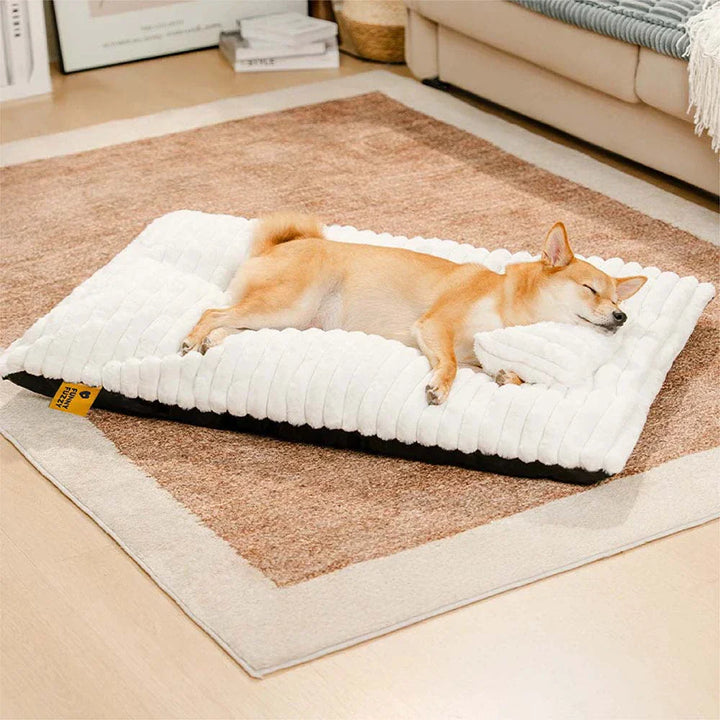 Durable yet soft calming dog bed, perfectly designed with a pillow for pet comfort.