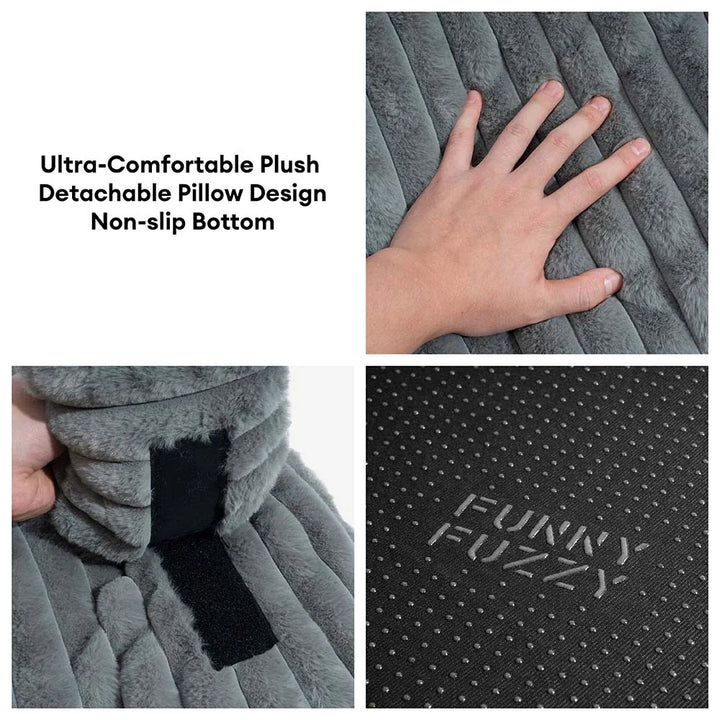Luxurious plush dog bed with a built-in pillow, designed for ultimate pet comfort and calm.