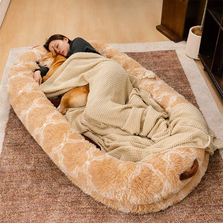 Beige fluffy donut pet bed, a stylish dog bed and pet furniture for modern homes.