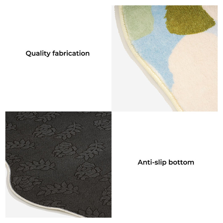 Machine washable plush dog mat, forest green, for easy cleaning.