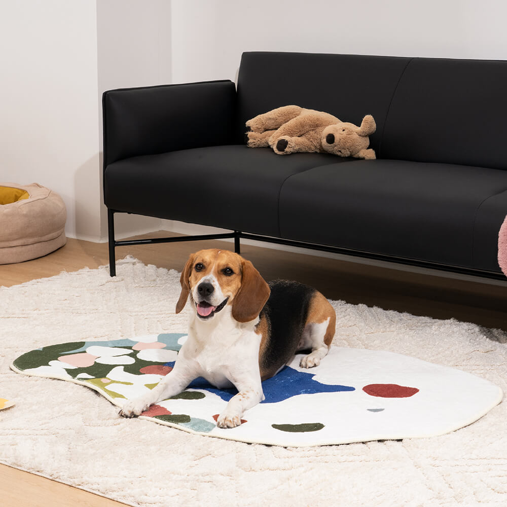 Dog and cat pet mat, forest green plush, adding home decor and comfort.