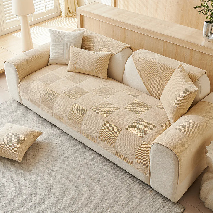 Warm, plush geometric sofa cover for all seasons, non-slip feature keeps it securely in place.