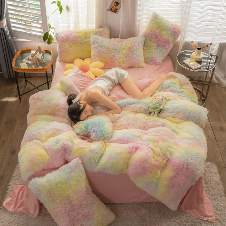 Plush gradient bed sheet set, warm flannel texture for maximum comfort
