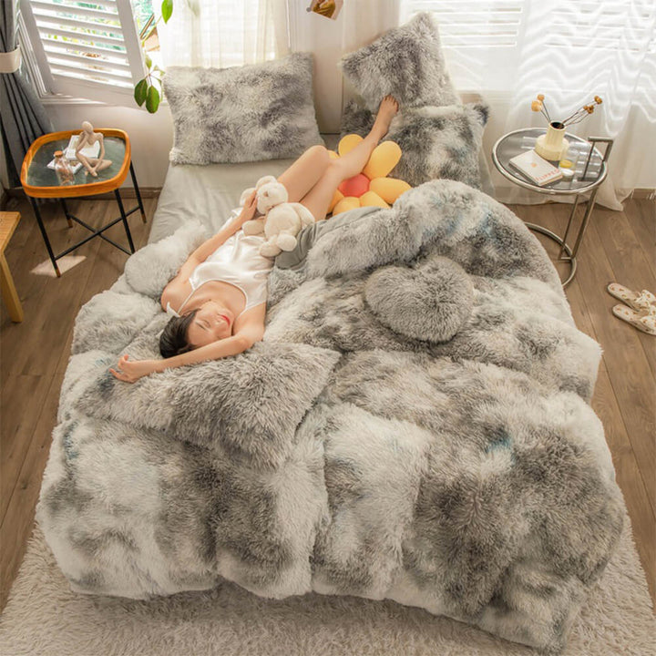 Soft plush gradient flannel sheets, perfect for a cozy winter bedroom