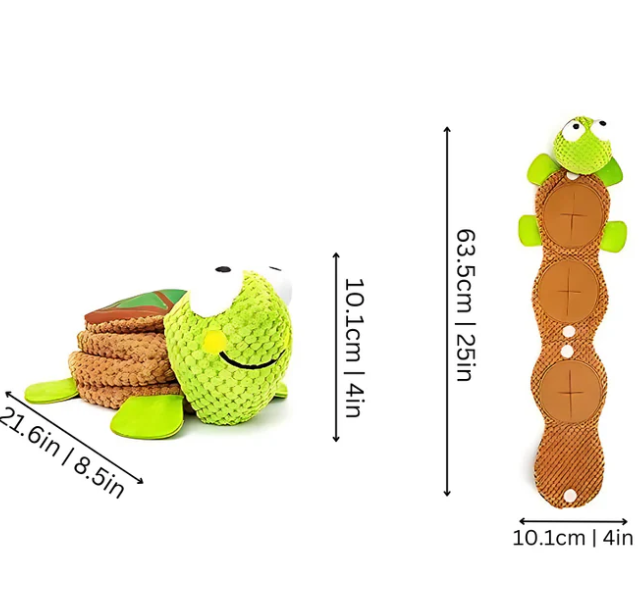 Squeaky plush turtle dog toy: an interactive treat dispenser for mental stimulation and durable play.