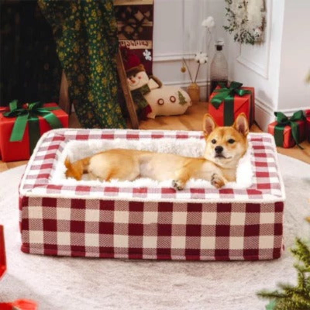 Plush grey calming anti-anxiety memory foam dog bed, side view, for ultimate pet comfort