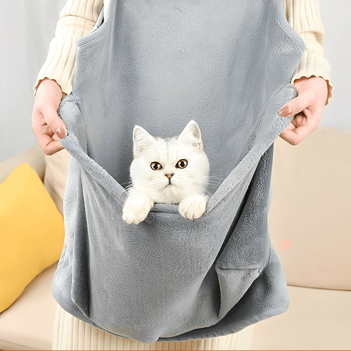 Comfortable plush cat sling in blue for portable pet travel, front view with ample space