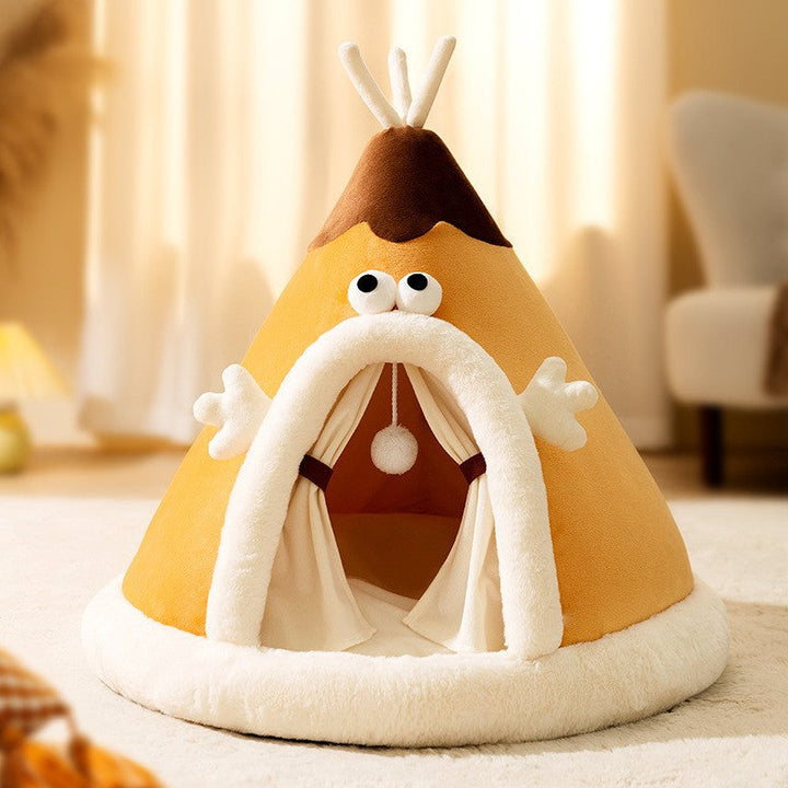 Soft pet house for cats, a cozy plush bed and play hideaway in a warm, inviting design.