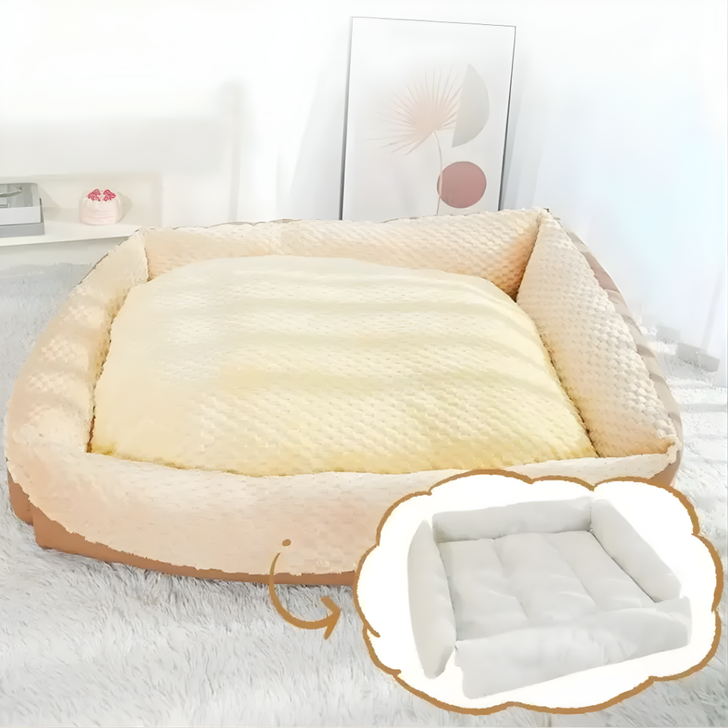 Comfortable dog deep sleep pet bed in a neutral tone, featuring a removable cover for easy cleaning