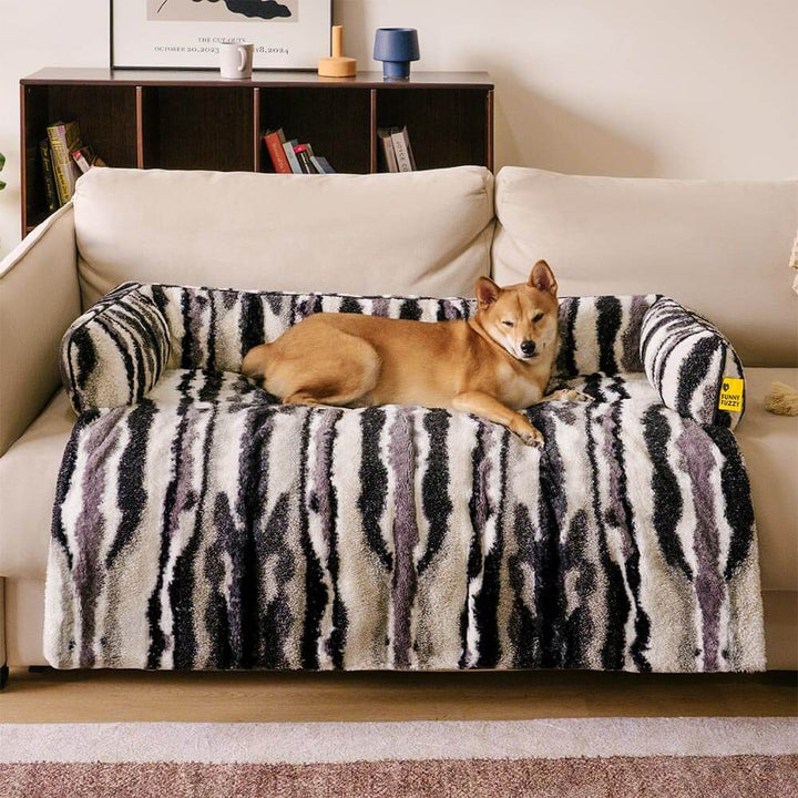 Plush grey dog mat for sofa protection, soft pet bed for ultimate comfort and home decor.