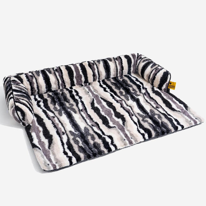 Light grey plush pet sofa protector, durable and machine washable for easy maintenance.
