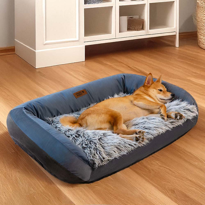 Diagram highlighting the joint support features of the fluffy bolster dog bed.