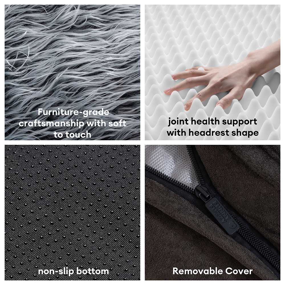 Close-up of the soft, fluffy texture of the washable dog bed, showing bolster detail.