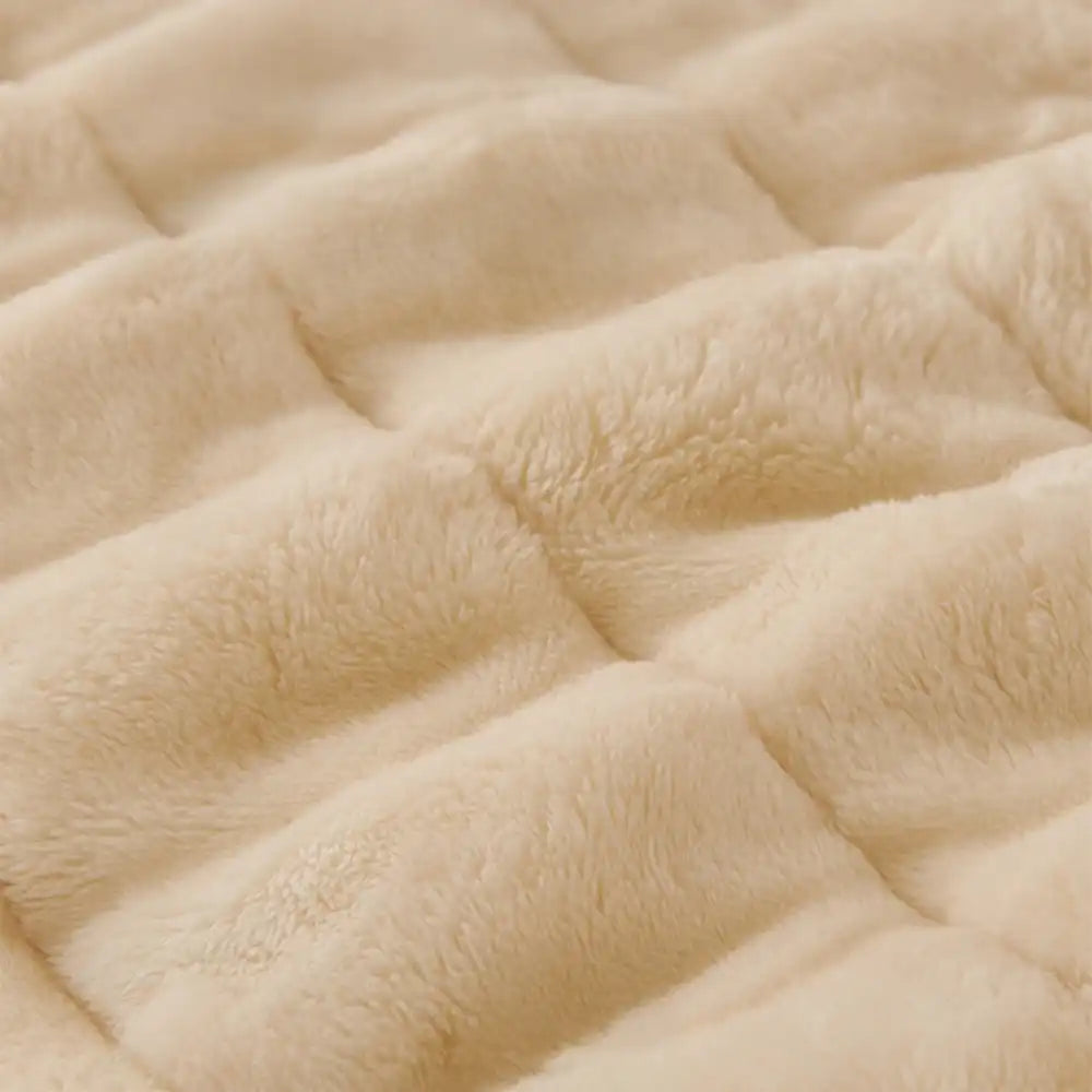 Close-up of fluffy texture of a solid color sofa cover, soft and pet-friendly.