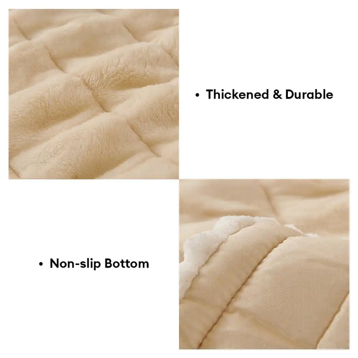 Corner view of an anti-slip fluffy sofa cover protecting furniture.