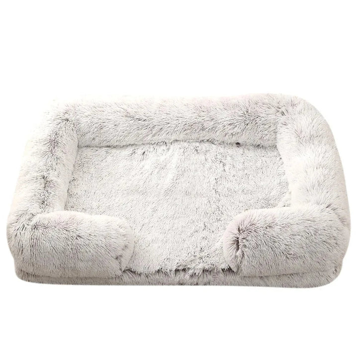 Plush grey orthopedic pet bed, deep-filled for comfort, washable cover, ideal for all pet sizes