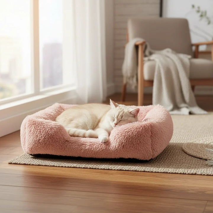 Washable orthopedic dog bed with supportive bolster, plush grey, offers comfort and joint support