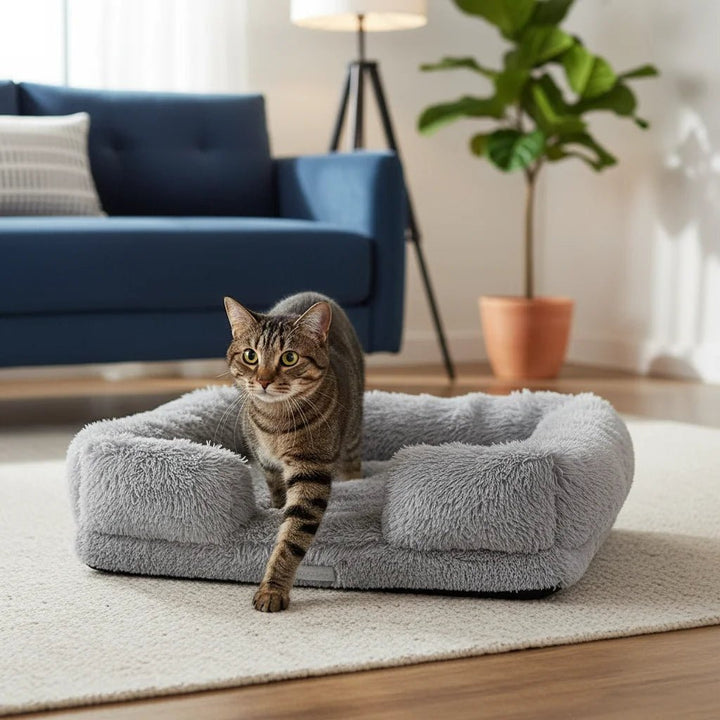 Unisex pet bed: orthopedic, plush grey, bolster style for joint support, easy-care washable cover