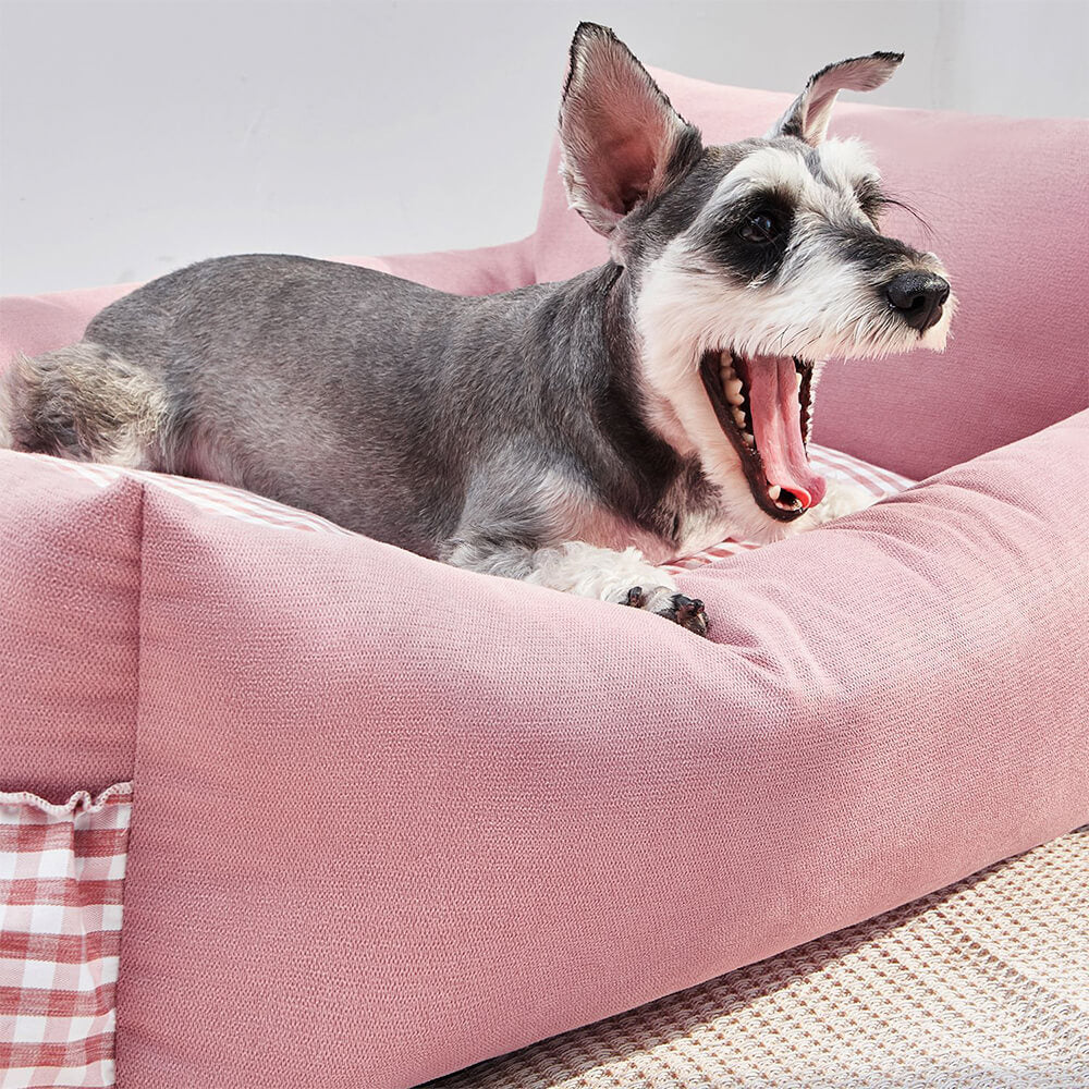 Luxury pet furniture: ruffled backrest dog bed, providing elevated comfort for pets of all sizes.