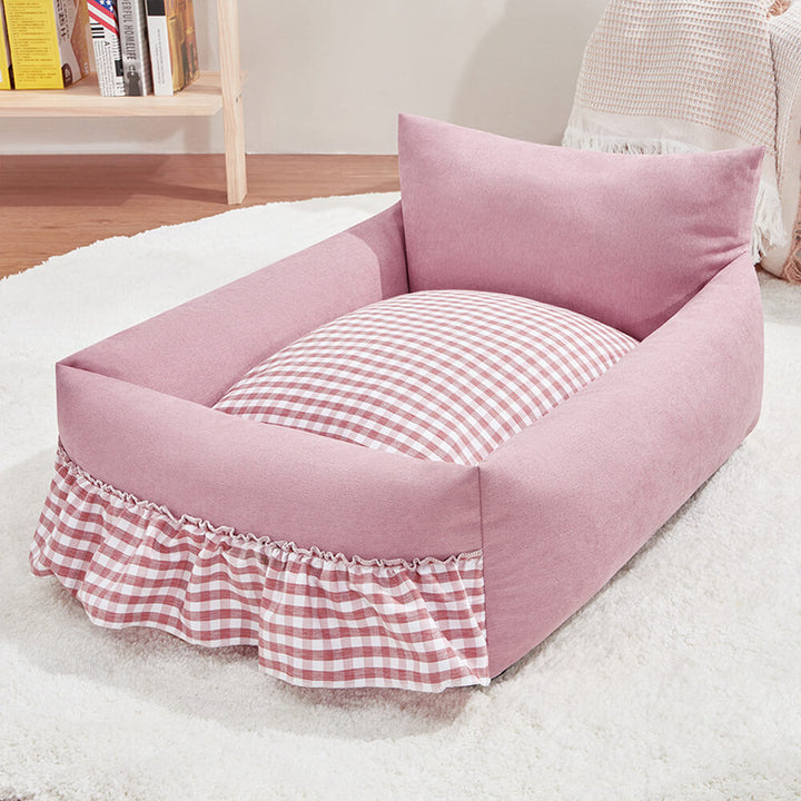 High-quality pet bed, a stylish pet sofa with elevated ruffled backrest, suitable for large and small pets.