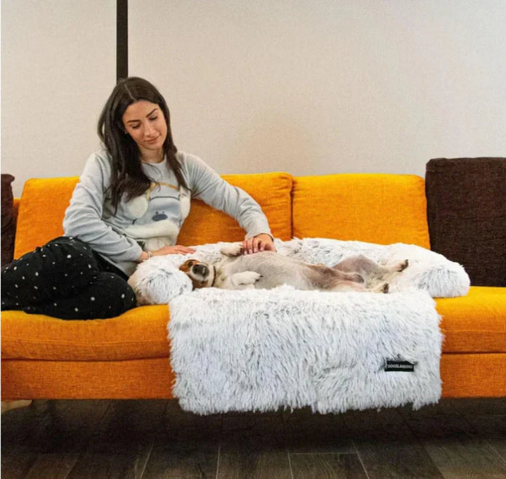 Close-up of a cozy pet bed fabric, showing soft texture suitable for all pets, machine washable dog bed