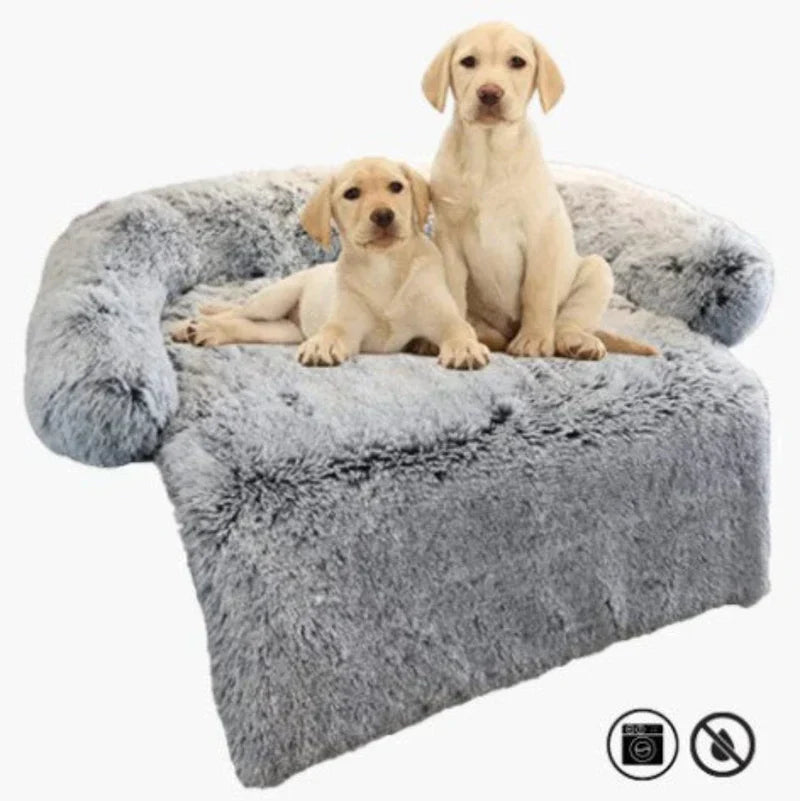 Side profile of a luxury dog bed, highlighting supportive bolsters and inviting design for cats and dogs