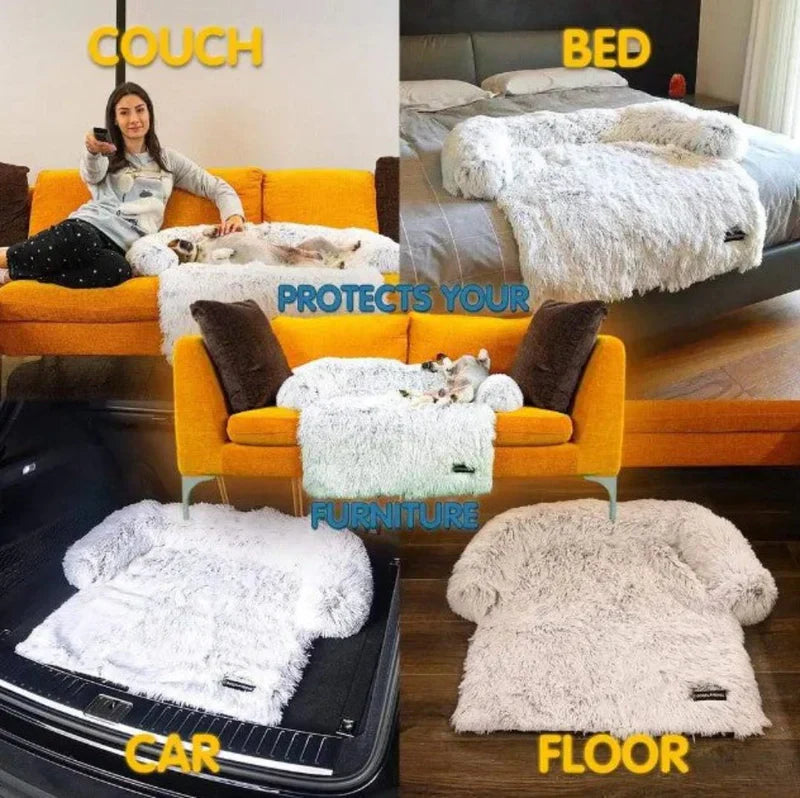 A cat napping curled up in the corner of a cozy pet bed, emphasizing its versatility for feline friends too