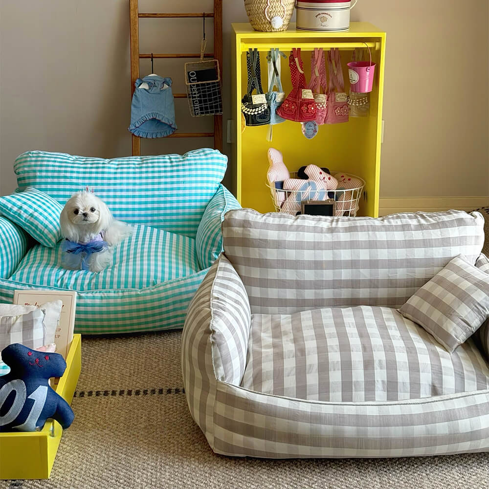 Plush grey pet sofa dog bed with removable cover for easy cleaning