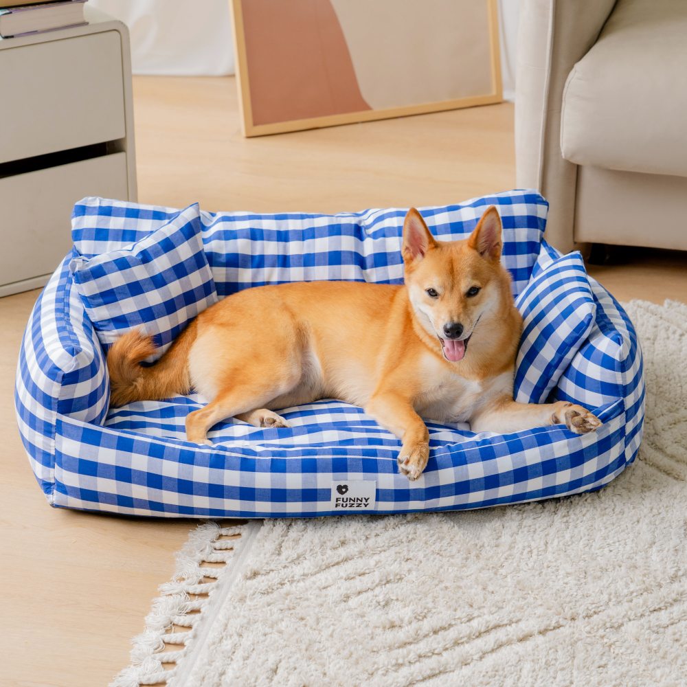 Luxury pet sofa dog bed with thick cushioning, ideal for medium dogs