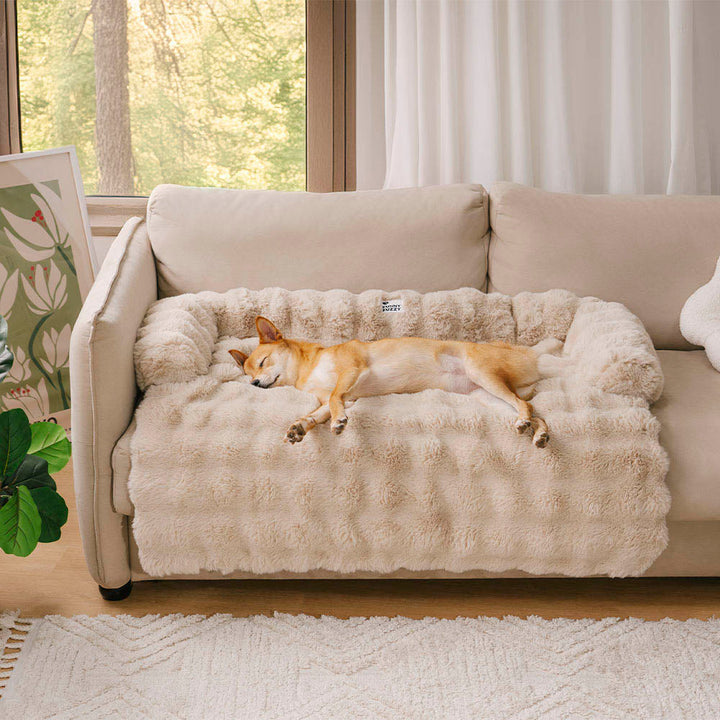 Detail of the non-slip backing on a pet sofa protector and calming dog bed mat