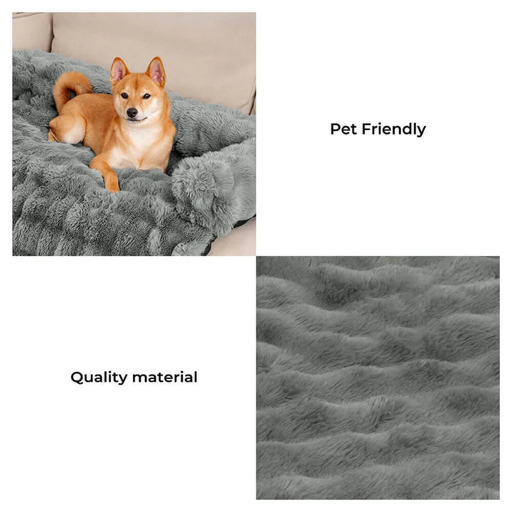 Soft brown pet sofa protector and calming dog bed, non-slip plush couch cover for pets