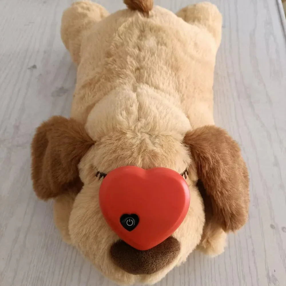 Heartbeat dog toy, soft and plush, offering anxiety relief and stress reduction for dogs.