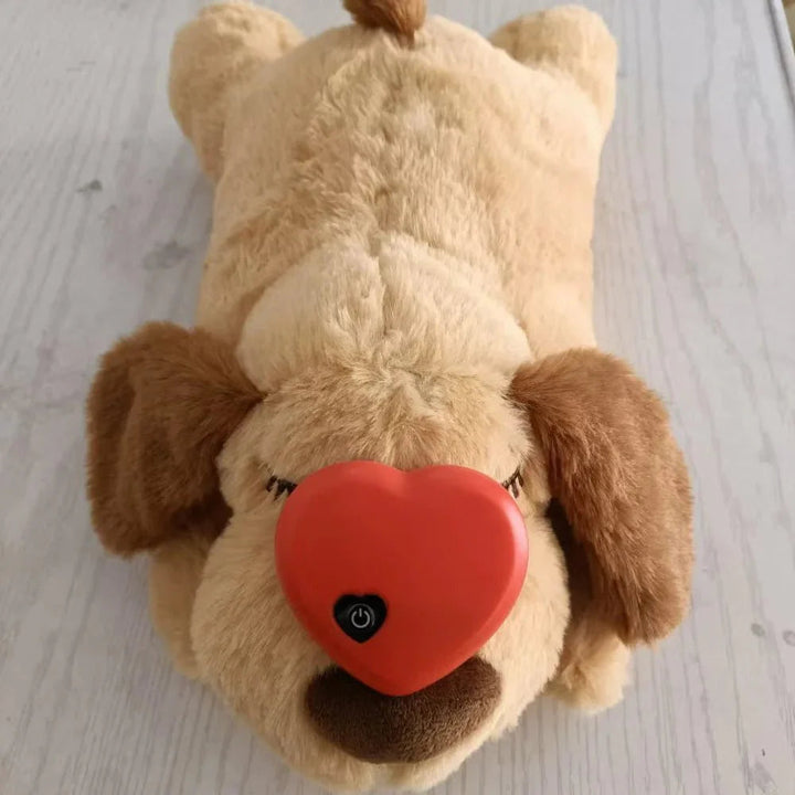 Heartbeat dog toy, soft and plush, offering anxiety relief and stress reduction for dogs.