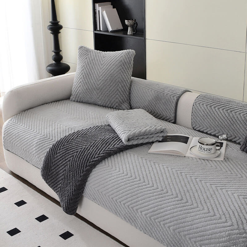 Elegant herringbone cushion cover, plush fabric for a cozy and stylish home accent
