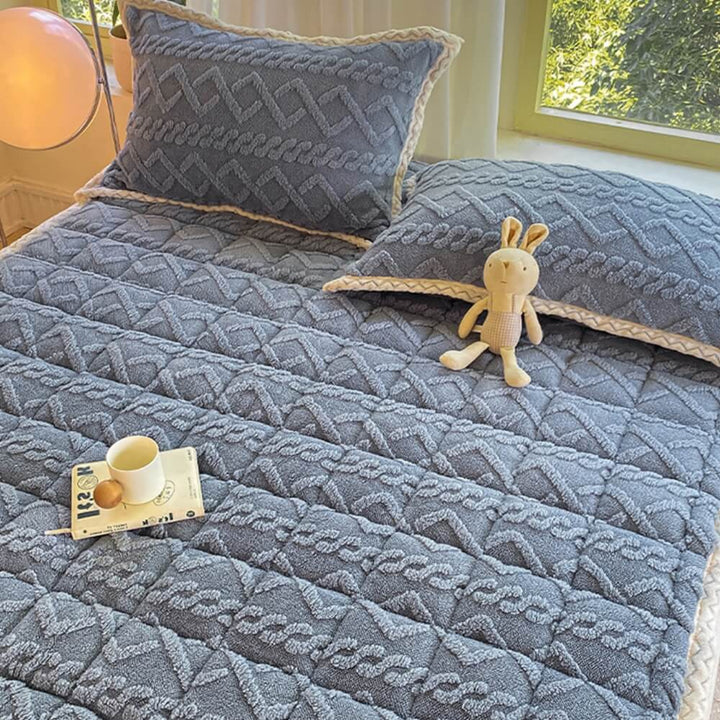 Easy care jacquard mattress topper, plush and non-slip, a perfect bedroom addition for enhanced comfort