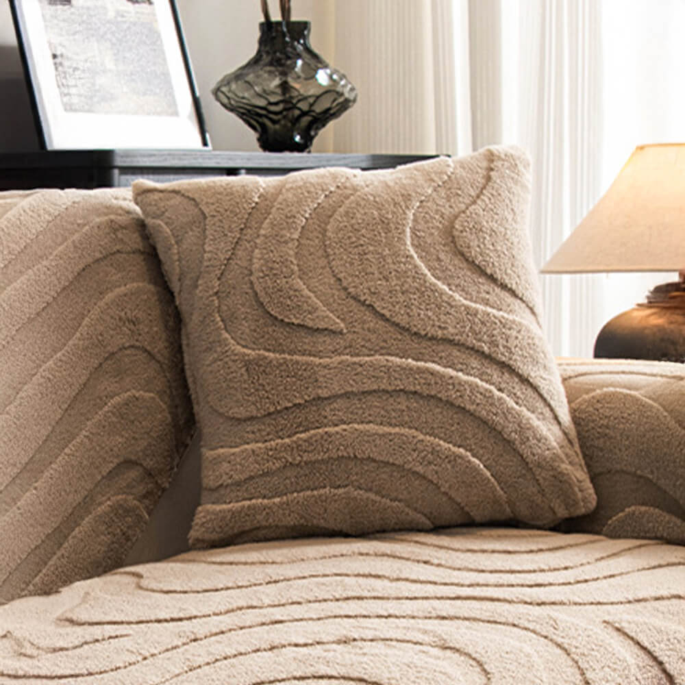 Textured plush jacquard couch cover, non-slip and pet-friendly for daily use.