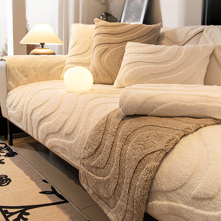 Protective non-slip plush jacquard sofa cover, safeguarding furniture from wear.