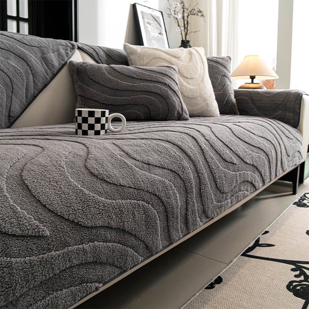 Soft plush jacquard couch cover, pet-friendly and non-slip for home decor.