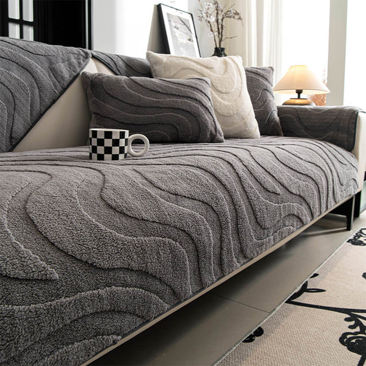 Soft plush jacquard couch cover, pet-friendly and non-slip for home decor.